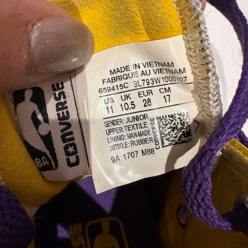 Converse Chuck Taylor All-Star 70’s Hi LA Lakers 659415C GS size 11 RARE, NBA